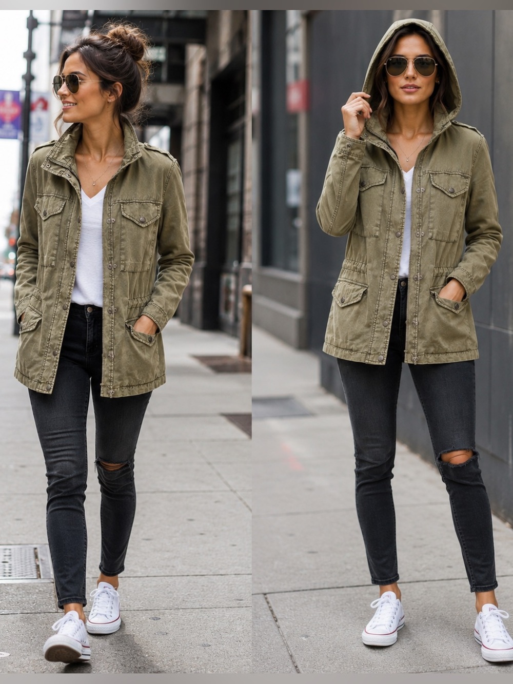Levi’s Olive Green Hooded Utility Jacket – Women’s XL Military